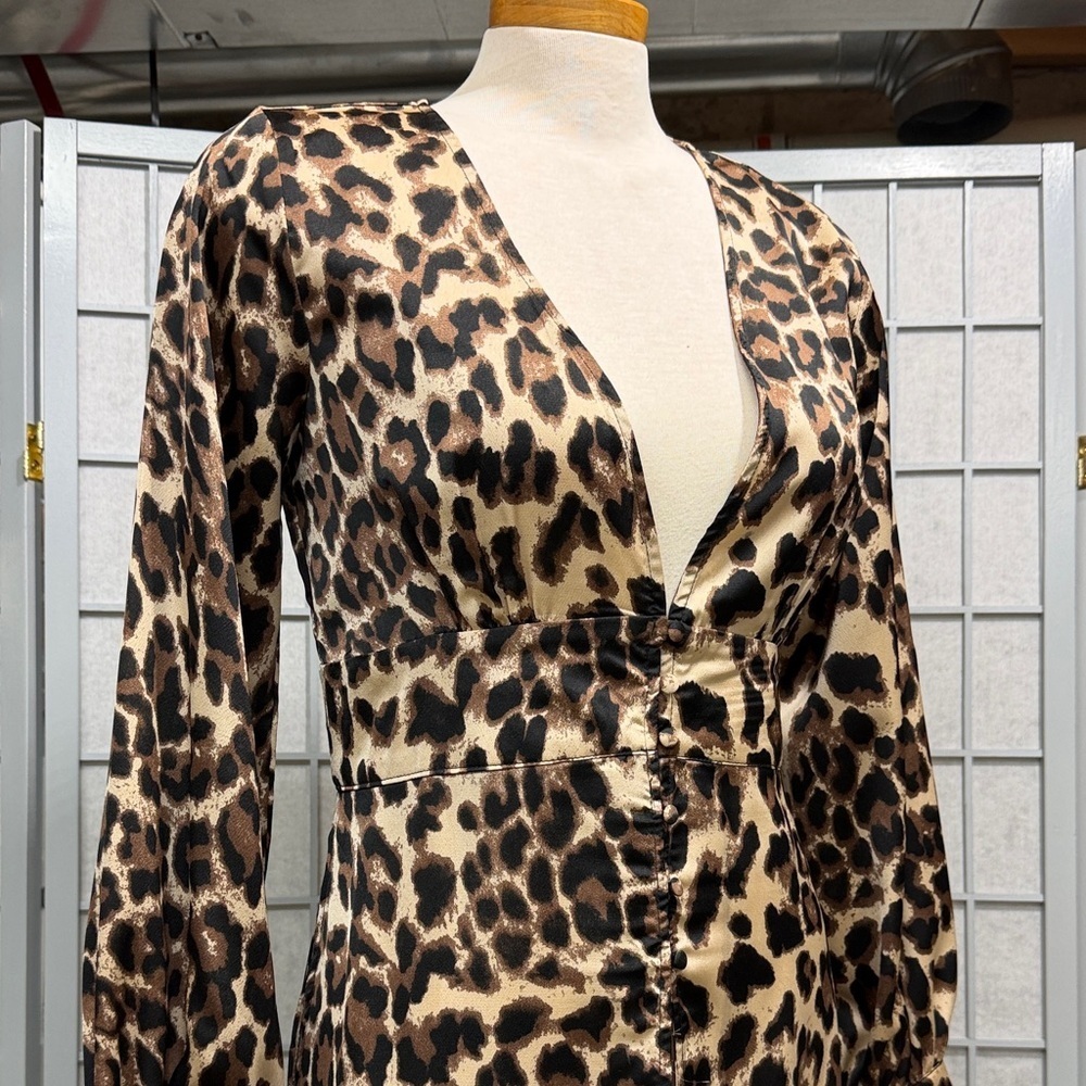 Mable, Chic Animal Print V-Neck Dress, Size Large - Picture 2 of 13